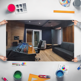 A mockup of the custom flag 'flag 1' held up on a table during print checking