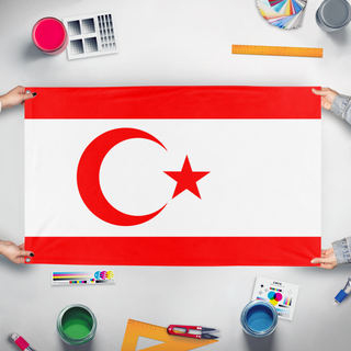 A mockup of the custom flag 'North Cythrus flag' held up on a table during print checking