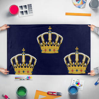 A mockup of the custom flag 'Munster flag' held up on a table during print checking