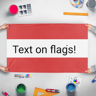 A mockup of the custom flag 'test1 flag' held up on a table during print checking