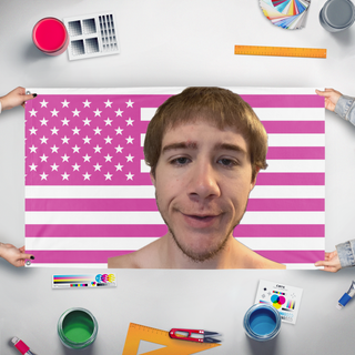 A mockup of the custom flag 'Aaron flag' held up on a table during print checking