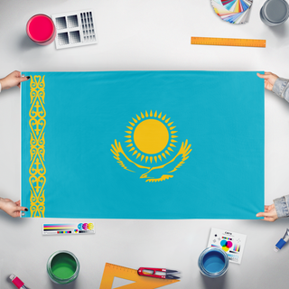 A mockup of the custom flag 'vbncg fxgrhtnmh flag' held up on a table during print checking