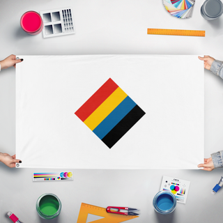 A mockup of the custom flag 'republic of china' held up on a table during print checking