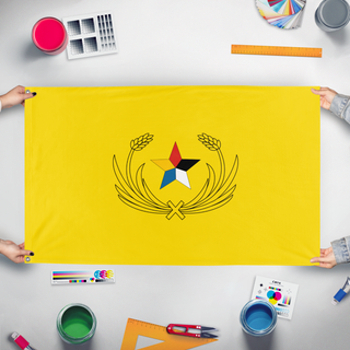 A mockup of the custom flag 'i dont remeber their flag' held up on a table during print checking