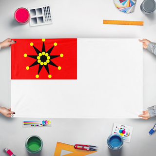 A mockup of the custom flag 'chinease army flag' held up on a table during print checking