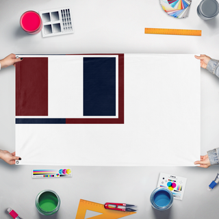 A mockup of the custom flag 'bosphours navil authority' held up on a table during print checking