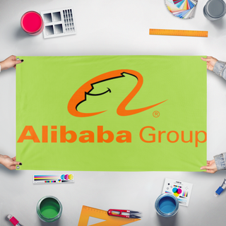 A mockup of the custom flag 'ma clique' held up on a table during print checking