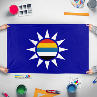 A mockup of the custom flag 'republic of china  flag' held up on a table during print checking