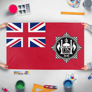 A mockup of the custom flag 'dominion of Afghanstan  flag' held up on a table during print checking