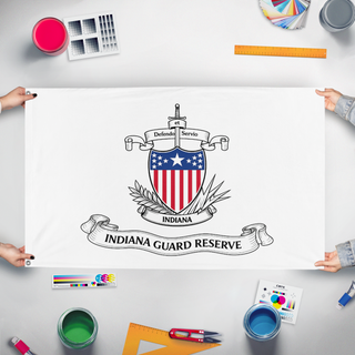 A mockup of the custom flag 'IGR flag' held up on a table during print checking