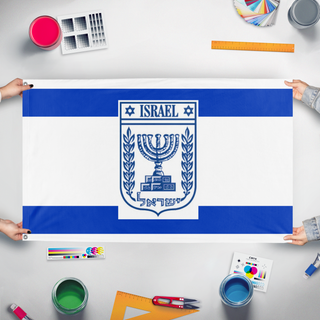 A mockup of the custom flag 'Wes  flag' held up on a table during print checking