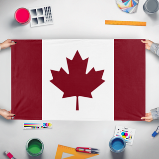 A mockup of the custom flag 'Canada  flag' held up on a table during print checking