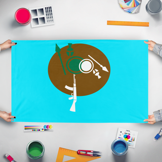 A mockup of the custom flag 'Oklahoma State  flag' held up on a table during print checking