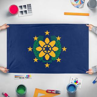 A mockup of the custom flag 'Commonwealth of Nations flag' held up on a table during print checking