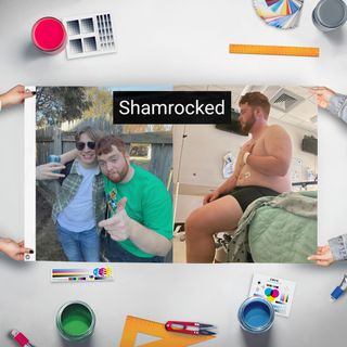 A mockup of the custom flag 'Shamrocked flag' held up on a table during print checking