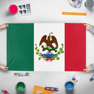 A mockup of the custom flag 'mexican flag' held up on a table during print checking