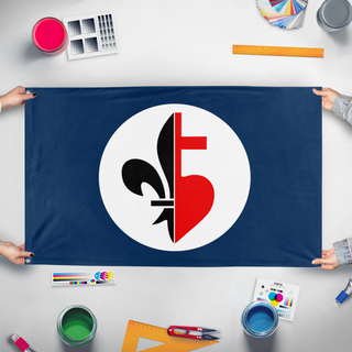 A mockup of the custom flag 'franco algeria flag' held up on a table during print checking