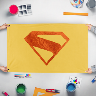 A mockup of the custom flag 'CustomSMNoKings flag' held up on a table during print checking