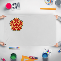 A mockup of the custom flag 'althist RP flag' held up on a table during print checking
