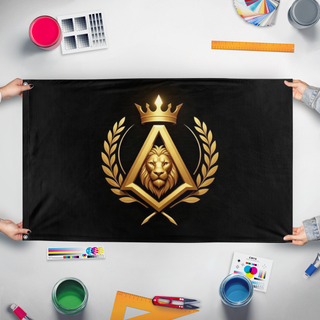 A mockup of the custom flag 'The Amirian flag' held up on a table during print checking