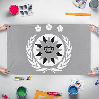 A mockup of the custom flag 'flag of i dont know' held up on a table during print checking