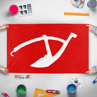 A mockup of the custom flag 'peasent republic of china flag' held up on a table during print checking