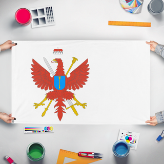 A mockup of the custom flag 'Margraviate Of Brandenburg  flag' held up on a table during print checking