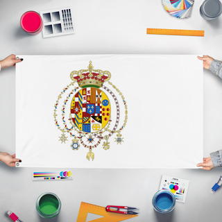 A mockup of the custom flag 'Kingdom Of The Two Sicilies  flag' held up on a table during print checking