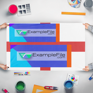 A mockup of the custom flag 'TEST flag' held up on a table during print checking