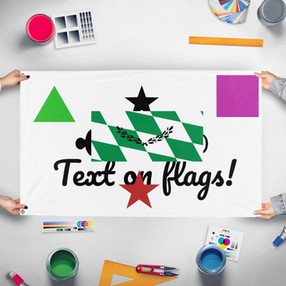 A mockup of the custom flag 'T flag' held up on a table during print checking