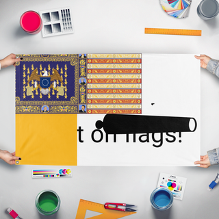 A mockup of the custom flag 'T flag' held up on a table during print checking