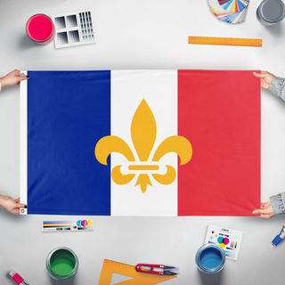 A mockup of the custom flag '2026 France flag' held up on a table during print checking