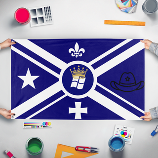A mockup of the custom flag 'Texas's Ceremonial 1 flag' held up on a table during print checking