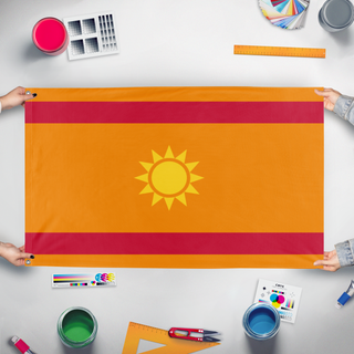 A mockup of the custom flag 'Maharashtra  flag' held up on a table during print checking