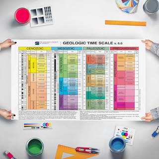 A mockup of the custom flag 'Time Scale flag' held up on a table during print checking
