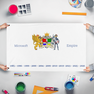 A mockup of the custom flag 'Micron 1985 - 2026 Celebration flag' held up on a table during print checking