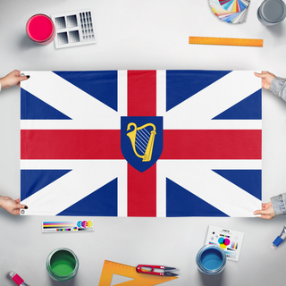 A mockup of the custom flag 'Commonwealth of England flag' held up on a table during print checking