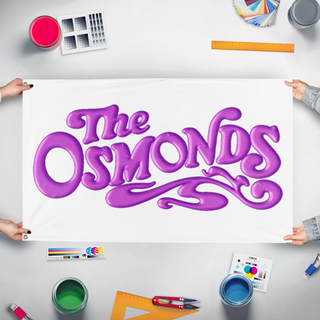 A mockup of the custom flag 'Osmond flag' held up on a table during print checking