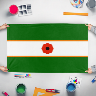 A mockup of the custom flag 'The ANZAC Nation flag' held up on a table during print checking