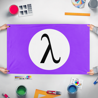 A mockup of the custom flag 'Qveer flag' held up on a table during print checking