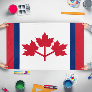 A mockup of the custom flag 'Canadian Flag' held up on a table during print checking