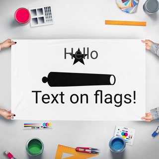 A mockup of the custom flag 'T flag' held up on a table during print checking