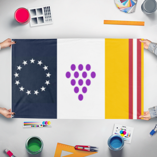 A mockup of the custom flag 'Connecticut  flag redeing' held up on a table during print checking