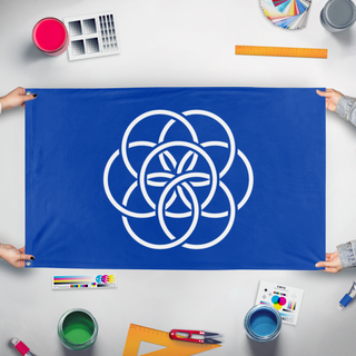 A mockup of the custom flag 'Lwyler flag' held up on a table during print checking
