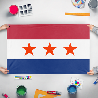 A mockup of the custom flag 'afghanistan flag' held up on a table during print checking