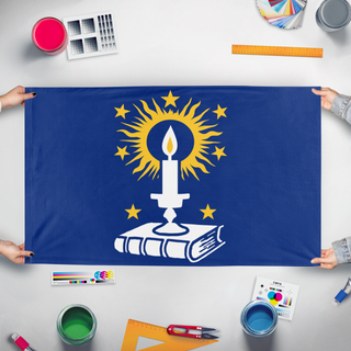 A mockup of the custom flag 'Waldensian flag' held up on a table during print checking