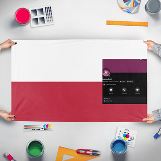 A mockup of the custom flag 'Poland flag' held up on a table during print checking