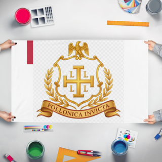 A mockup of the custom flag 'fds flag' held up on a table during print checking