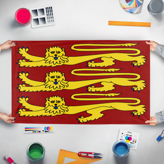 A mockup of the custom flag 'engand flag' held up on a table during print checking