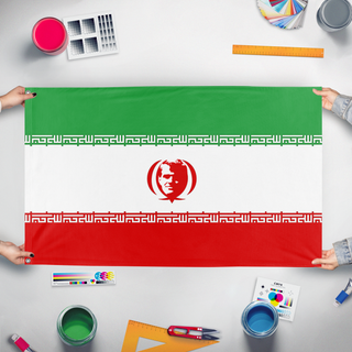 A mockup of the custom flag 'ADRIAN flag' held up on a table during print checking